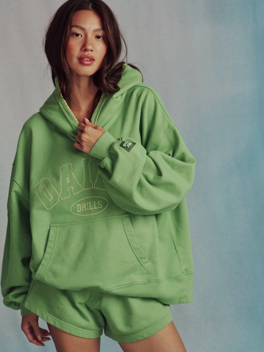Daily Drills Lucky Lemonade Oversized Hoodie Green Embroidered Logo NWT